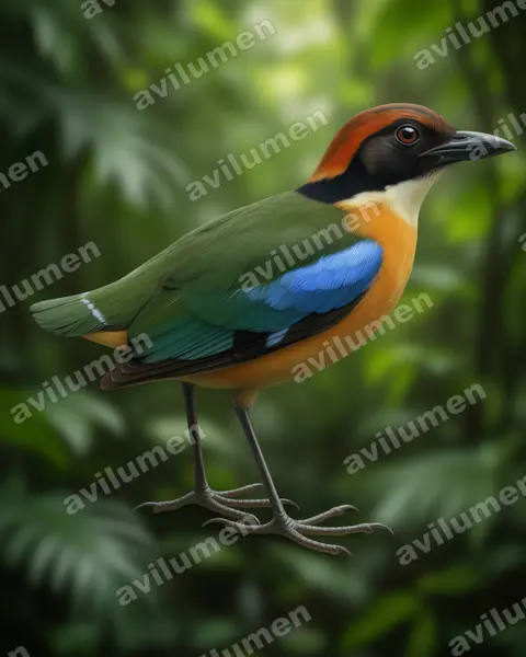 Ilustración en Realista: Pitta anerythra (Pita carinegra)