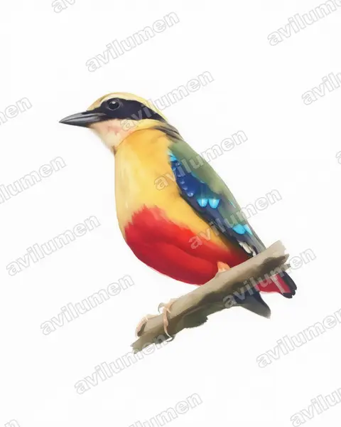非洲八色鸫(Pitta angolensis)的水彩插画