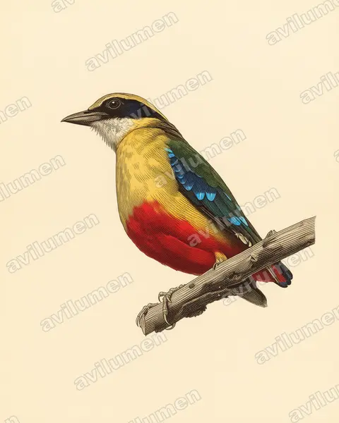 非洲八色鸫(Pitta angolensis)的古典图版插画