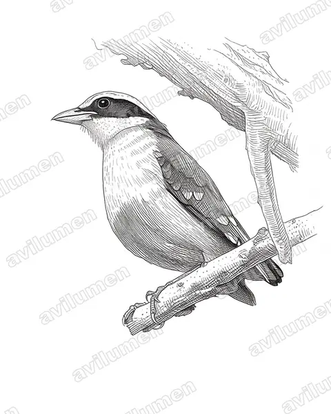 非洲八色鸫(Pitta angolensis)的钢笔墨线插画