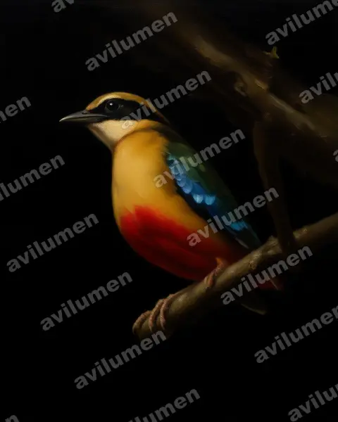 非洲八色鸫(Pitta angolensis)的油画插画