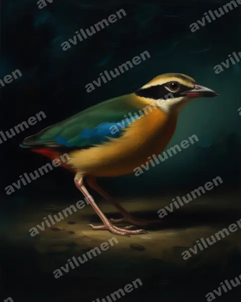 Illustration im Stil Öl: Bengalenpitta (Pitta brachyura)