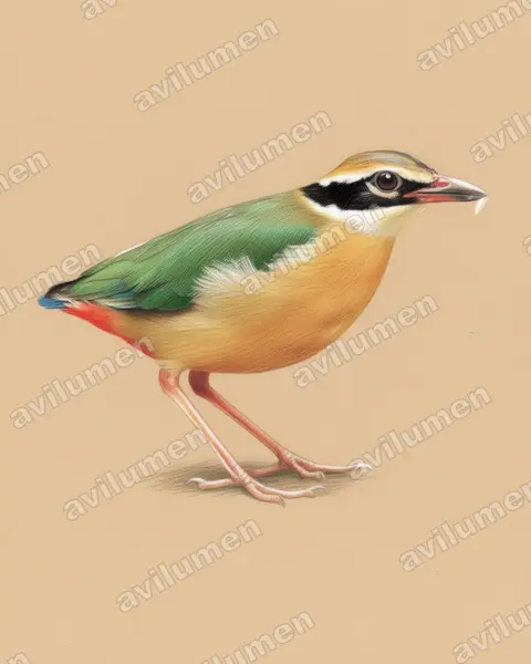 Illustration im Stil Buntstift: Bengalenpitta (Pitta brachyura)