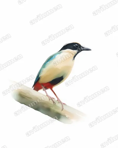 Ilustración en Acuarela: Pitta elegans (Pita elegante)