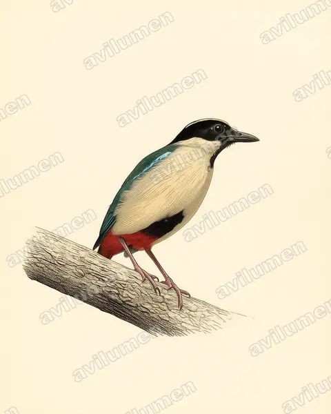 Ilustración en Lámina antigua: Pitta elegans (Pita elegante)