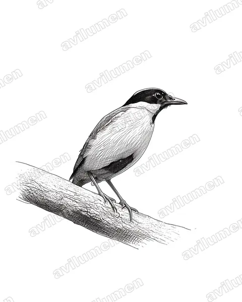 Ilustración en Tinta: Pitta elegans (Pita elegante)