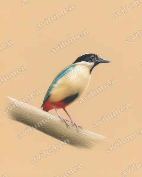 Ilustración en Lápiz de color: Pitta elegans (Pita elegante)