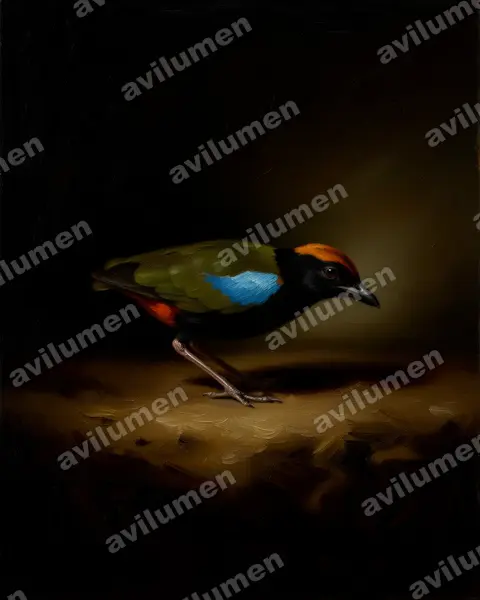 Illustration Huile : Pitta iris (Brève iris)