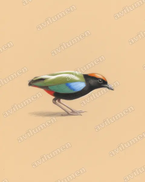 Illustration Crayon de couleur : Pitta iris (Brève iris)