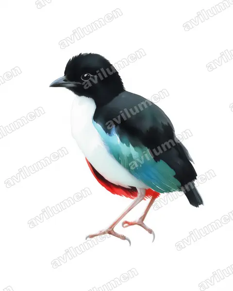 Watercolor illustration: Pitta maxima (Ivory-breasted Pitta)