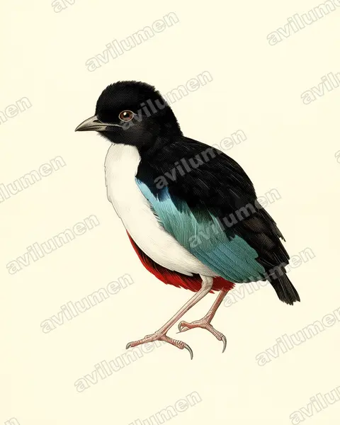 Vintage plate illustration: Pitta maxima (Ivory-breasted Pitta)
