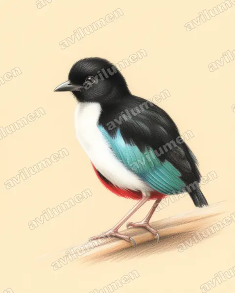 Colored pencil illustration: Pitta maxima (Ivory-breasted Pitta)