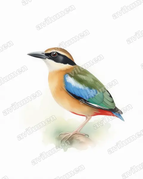 Illustration Aquarelle : Pitta megarhyncha (Brève des palétuviers)