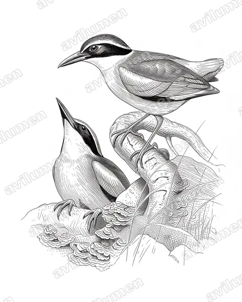 Illustration Encre : Pitta megarhyncha (Brève des palétuviers)
