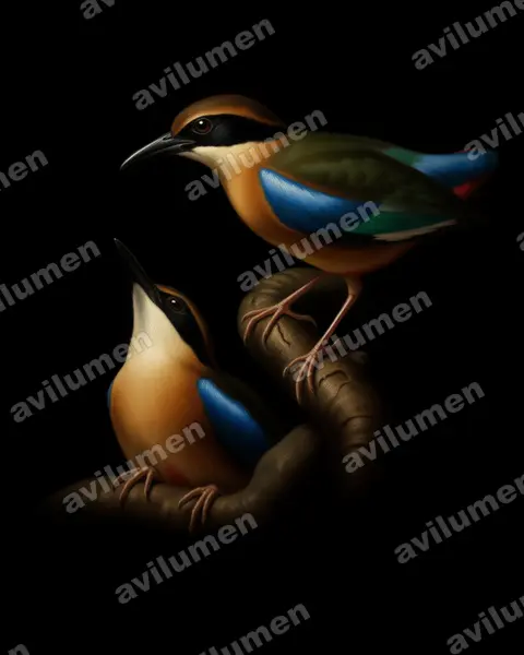 Illustration Huile : Pitta megarhyncha (Brève des palétuviers)