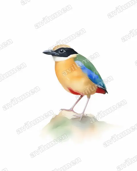 Illustration im Stil Aquarell: Blauflügelpitta (Pitta moluccensis)