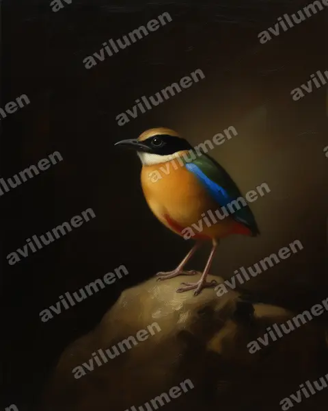 Illustration im Stil Öl: Blauflügelpitta (Pitta moluccensis)