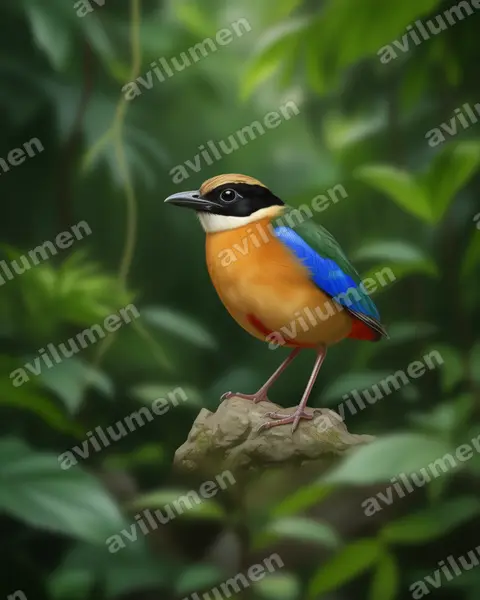 Illustration im Stil Realistisch: Blauflügelpitta (Pitta moluccensis)