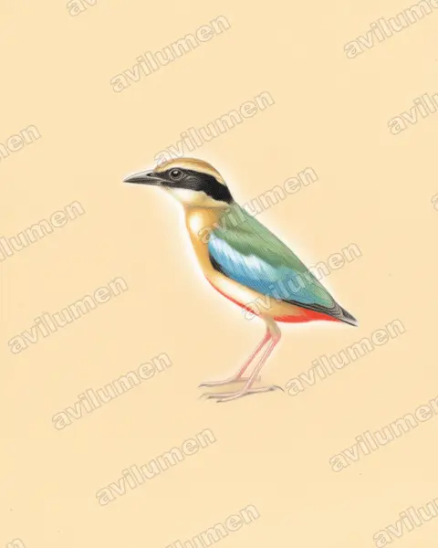 Colored pencil illustration: Pitta nympha (Fairy Pitta)