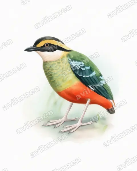 Illustration im Stil Aquarell: Grünbrustpitta (Pitta reichenowi)