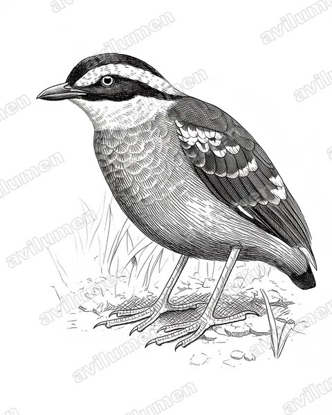 Illustration im Stil Tusche: Grünbrustpitta (Pitta reichenowi)