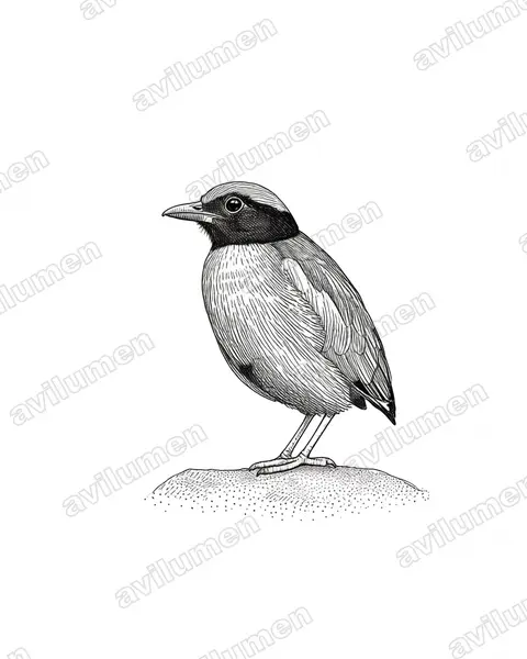 Ink illustration: Pitta sordida (Hooded Pitta)