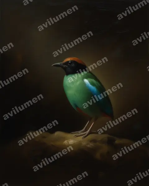 Oil illustration: Pitta sordida (Hooded Pitta)