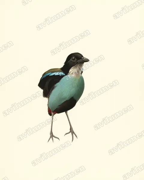 Vintage plate illustration: Pitta steerii (Azure-breasted Pitta)