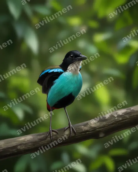 Realistic illustration: Pitta steerii (Azure-breasted Pitta)