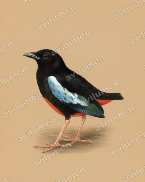 Illustration Crayon de couleur : Pitta superba (Brève superbe)