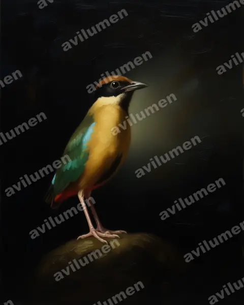 Ilustración en Óleo: Pitta versicolor (Pita bulliciosa)