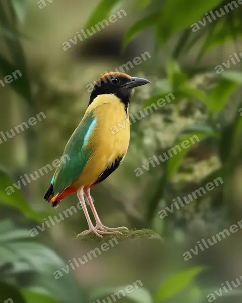 Ilustración en Realista: Pitta versicolor (Pita bulliciosa)