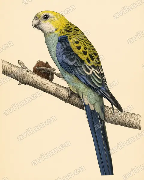 Vintage plate illustration: Platycercus adscitus (Pale-headed Rosella)