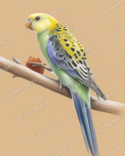 Colored pencil illustration: Platycercus adscitus (Pale-headed Rosella)