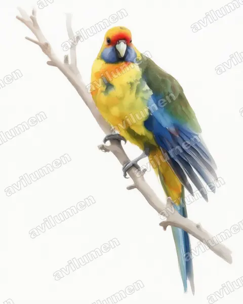 Green Rosella（Platycercus caledonicus）的水彩插画