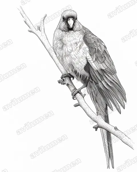 Green Rosella（Platycercus caledonicus）的钢笔墨线插画