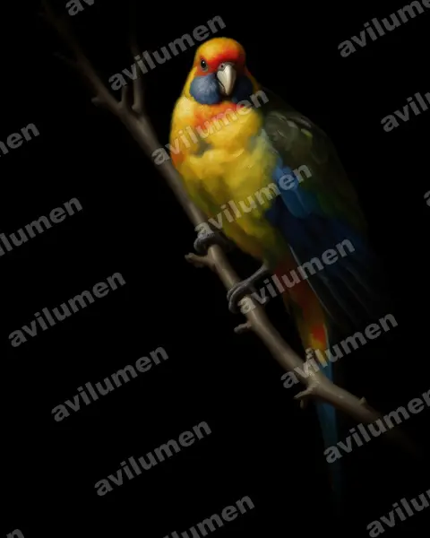 Green Rosella（Platycercus caledonicus）的油画插画