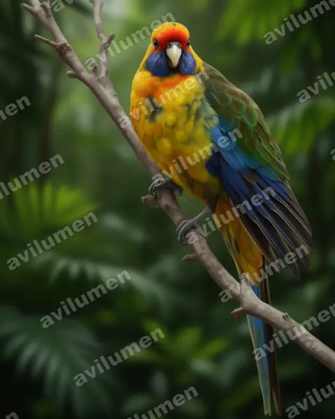 Green Rosella（Platycercus caledonicus）的写实插画