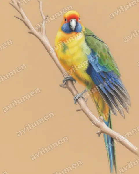 Green Rosella（Platycercus caledonicus）的彩色铅笔插画