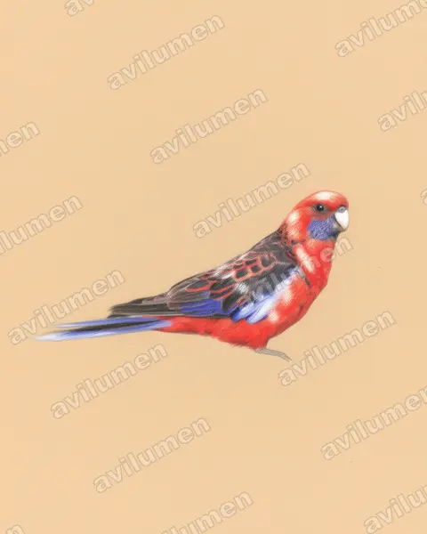 Colored pencil illustration: Platycercus elegans (Crimson Rosella)