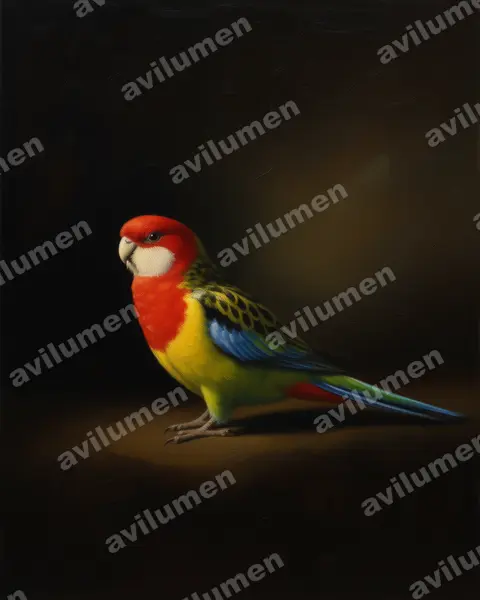 Ilustración en Óleo: Platycercus eximius (Perico multicolor)