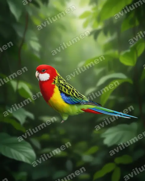 Ilustración en Realista: Platycercus eximius (Perico multicolor)