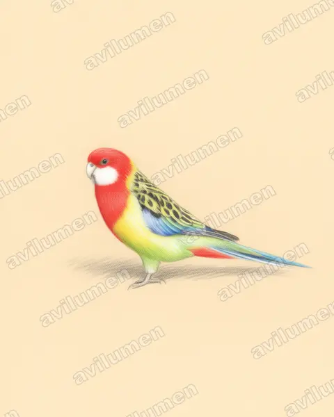 Ilustración en Lápiz de color: Platycercus eximius (Perico multicolor)