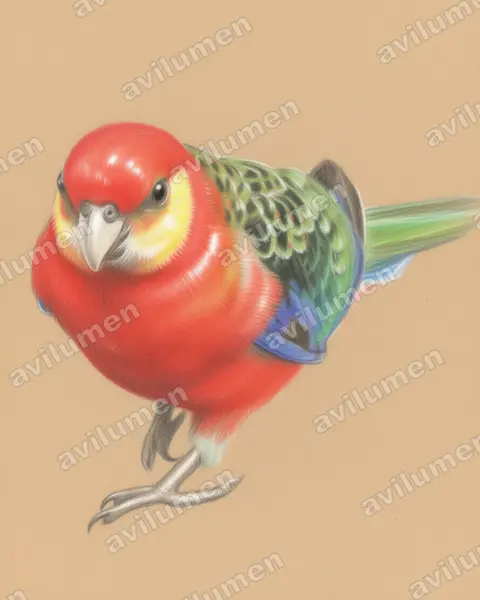 Ilustración en Lápiz de color: Platycercus icterotis (Perico carigualdo)