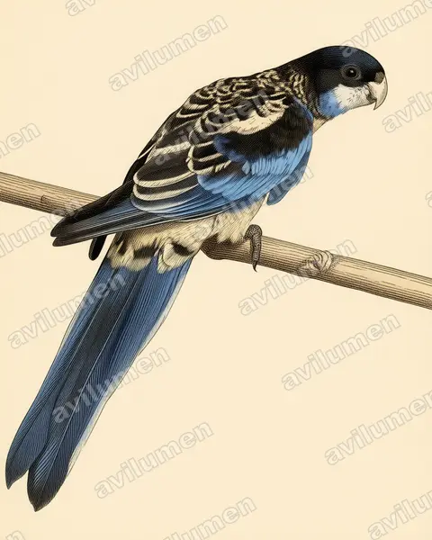 Ilustración en Lámina antigua: Platycercus venustus (Rosella del norte)