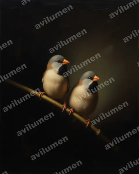 长尾草雀（Poephila acuticauda）的油画插画