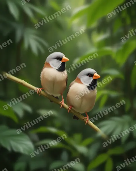 长尾草雀（Poephila acuticauda）的写实插画