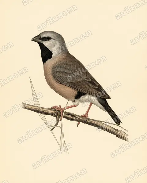 Black-throated finch（Poephila cincta）的古典图版插画