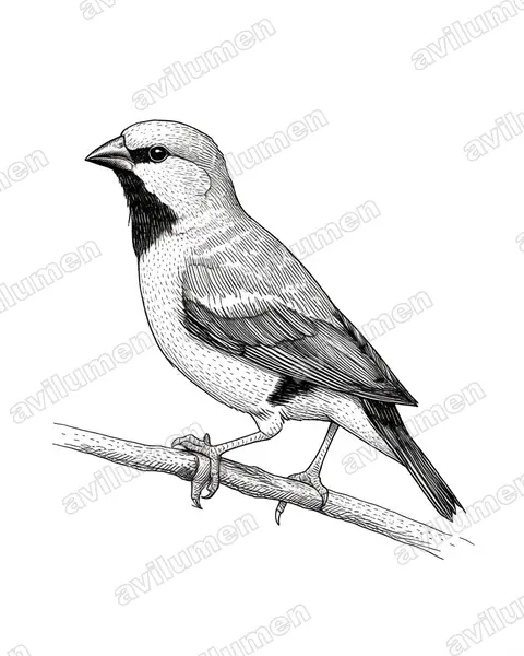 Black-throated finch（Poephila cincta）的钢笔墨线插画