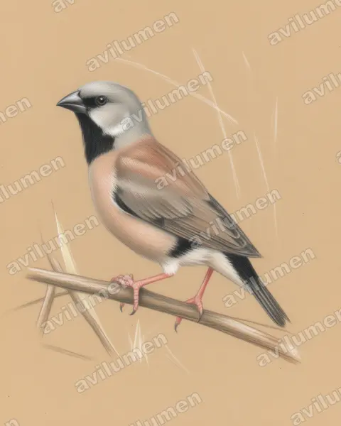 Black-throated finch（Poephila cincta）的彩色铅笔插画